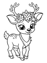 Cute cartoon baby deer. Coloring book page for children.