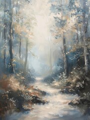 Foggy Forestscape Painting Background