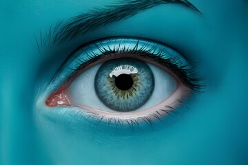 Fototapeta premium Perfect blue eye macro in sterile environment, vision concept