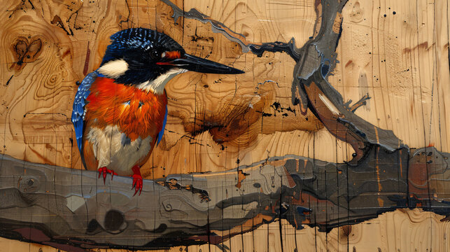 Black headed kingfisher on timber
