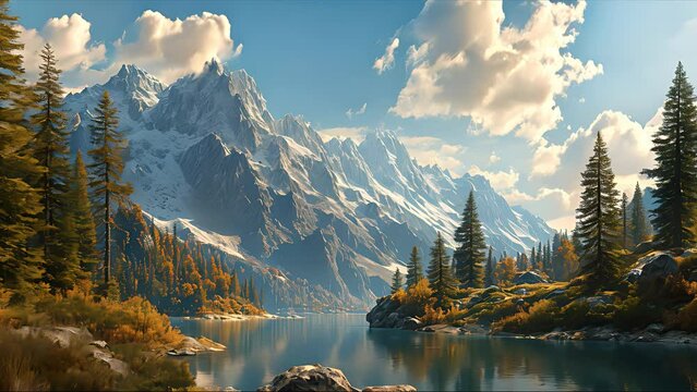 Beautiful mountain and lake. Created with generative AI.	