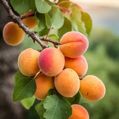 Nature's Gifts: Bunch of Apricots Hanging from Lush Tree