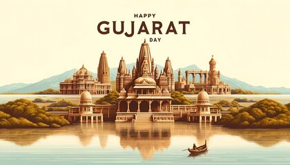 Illustration in vintage style to celebrate gujarat day with a gujarat monuments.