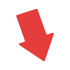 白フチの付いた斜め下方向のシンプルな赤い矢印 - 下がる･ダウン･値下げ･赤字のイメージ素材
