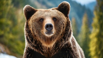 Large Carpathian brown bear portrait. Wild animal. - obrazy, fototapety, plakaty