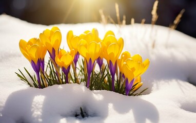 Crocuses yellow blossom on a spring sun