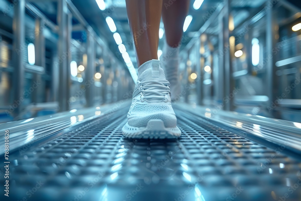 Poster a vibrant image capturing dynamic motion of modern high-tech running shoes in action