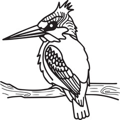 Fototapeta premium Kingfisher coloring page. A black and white drawing of kingfisher.