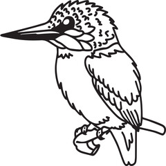 Kingfisher coloring page. A black and white drawing of kingfisher.