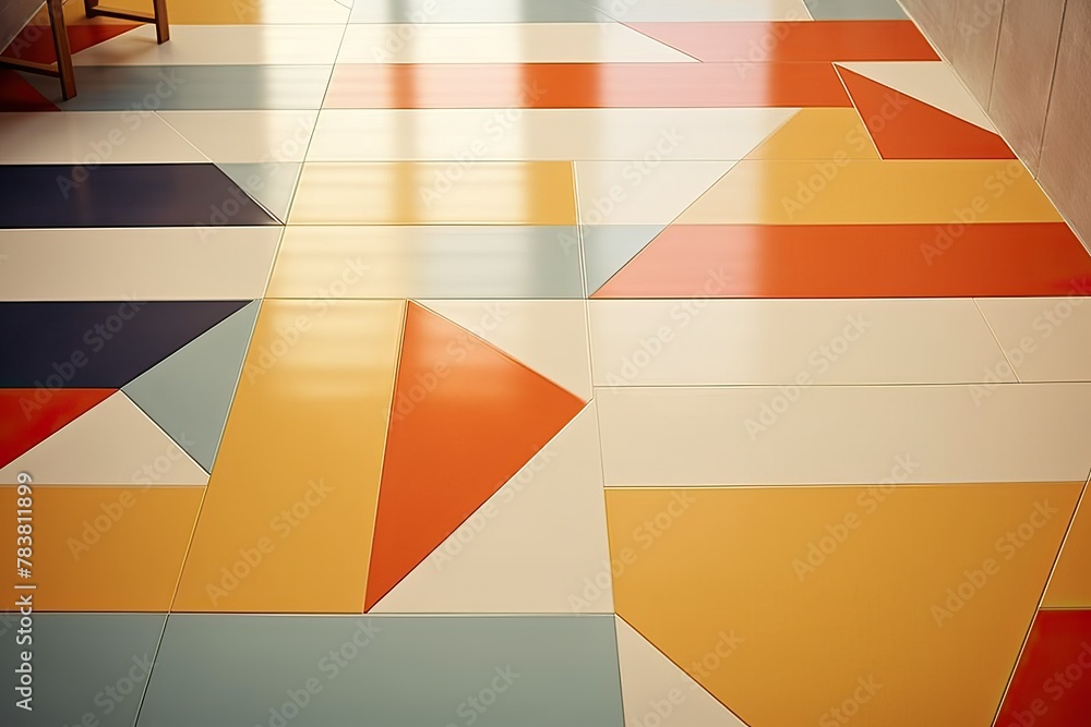 Aufkleber a vibrant floor featuring an array of colors with a chair placed in the center. generative ai
