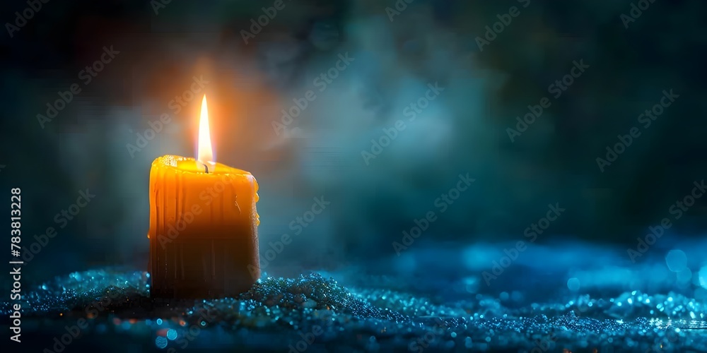 Canvas Prints Solitary Candle Flame Glowing Brightly in Midnight Blue Atmosphere Radiating Hope and Tranquility