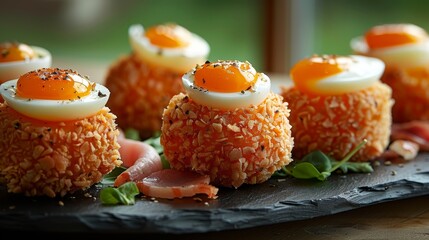  Rice topped with eggs, meat sprinkles, and garnishes