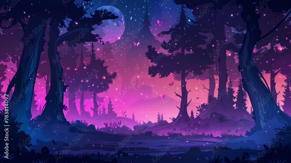 Poster the background of this illustration has a parallax effect and depicts a night forest with a mysterio