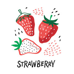 Strawberry hand drawn doodle sketch isolated on white background. Vector Food template for sticker, logo, diet concept, farmers market. Sketch Logo illustration of healthy berry. Red strawberries.