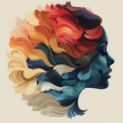 woman head, paper illustration, multi dimensional colorful paper cut craft  - 783814469