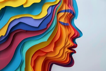 woman head, paper illustration, multi dimensional colorful paper cut craft  - 783814896