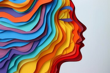 woman head, paper illustration, multi dimensional colorful paper cut craft  - 783815012