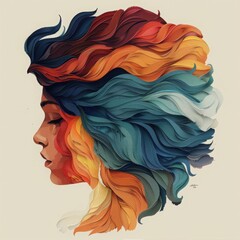 woman head, paper illustration, multi dimensional colorful paper cut craft  - 783815640