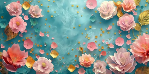 Wunderschöne fantasievolle Blumen in Pastell Farben und Retro Barock Stil als Hintergrund und Druckvorlage, ai generativ - obrazy, fototapety, plakaty