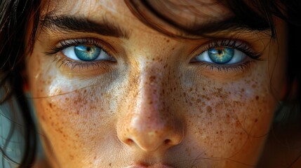 Close-up image of a woman with an intense and focused gaze, her features sharp and commanding attention Captured in 16k, realistic, full ultra HD, high resolution, and cinematic photography