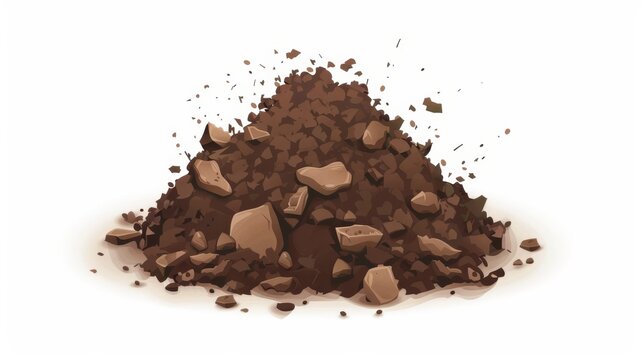 recommend clip art: Agricultural, gardening, farm, nature environment design graphic element of a pile of soil, dirt heap on a white background. Modern illustration of compost or fertilizer in realistic 3D.