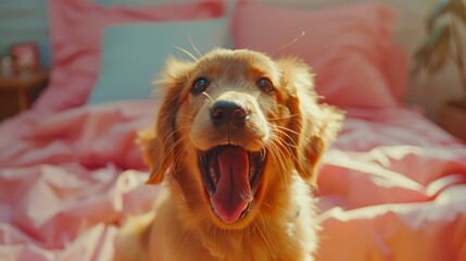 Craft a visual narrative featuring the sound of a dog's playful bark