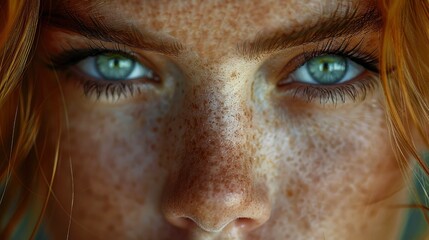 Close-up image of a woman with an intense and focused gaze, her features sharp and commanding attention Captured in 16k, realistic, full ultra HD, high resolution, and cinematic photography - obrazy, fototapety, plakaty