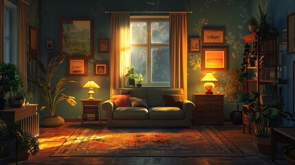 Craft a visual narrative of a comfortable room - obrazy, fototapety, plakaty