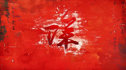 Chinese calligraphy word: Spring written on a red background
