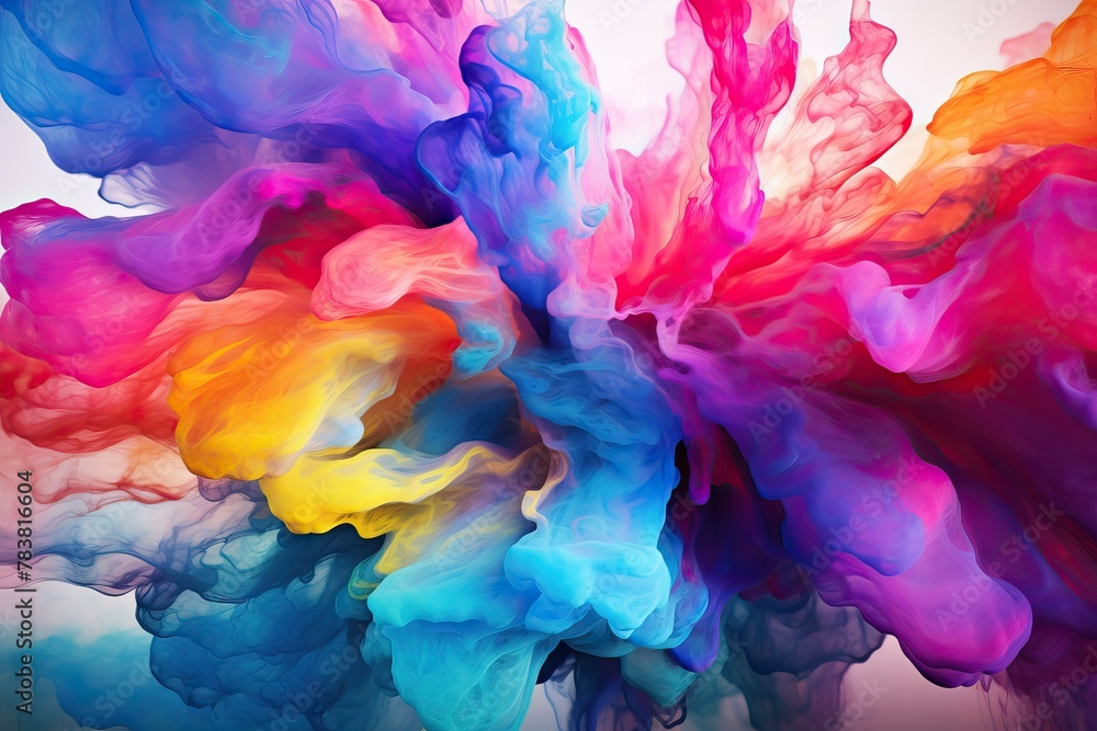 Poster a mixture of vibrant colors swirling and flying through the air in a chaotic yet mesmerizing display