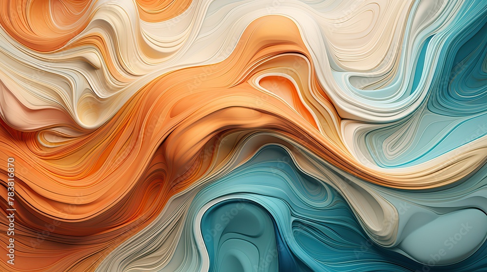 Poster an elegant piece of art featuring a dynamic mix of different colors and shapes, creating a visually 