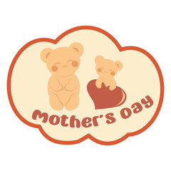 Cute teddy bear in kawaii style gives mom a heart. Minimalistic card with an inscription. Sticker. Mother's Day concept.