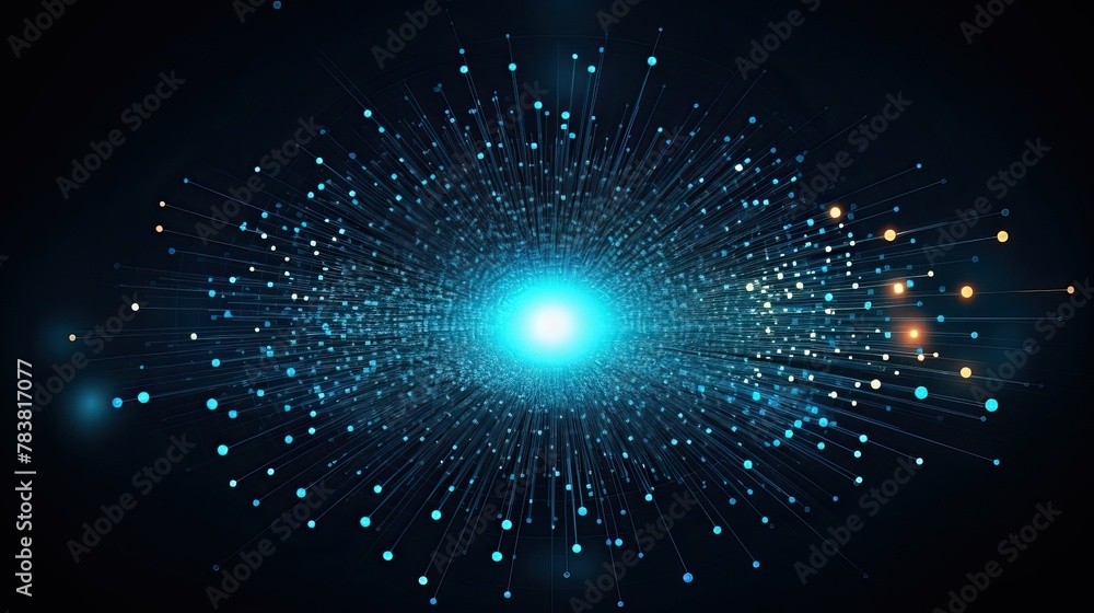 Poster a blue and black background filled with numerous dots creating a vibrant and dynamic visual. generat