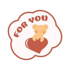 Cute teddy bear in kawaii style holding a heart. Minimalistic card with an inscription. Sticker. Concept of love, family, Mother's Day.