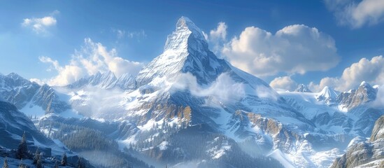 Majestic Snow Capped Mountain Peak in the Swiss Alps Capturing the Grandeur and Beauty of the Alpine Landscape