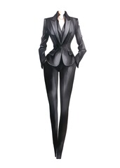 Black business female suit made up of jacket and pants isolated on white background, watercolor illustration.
