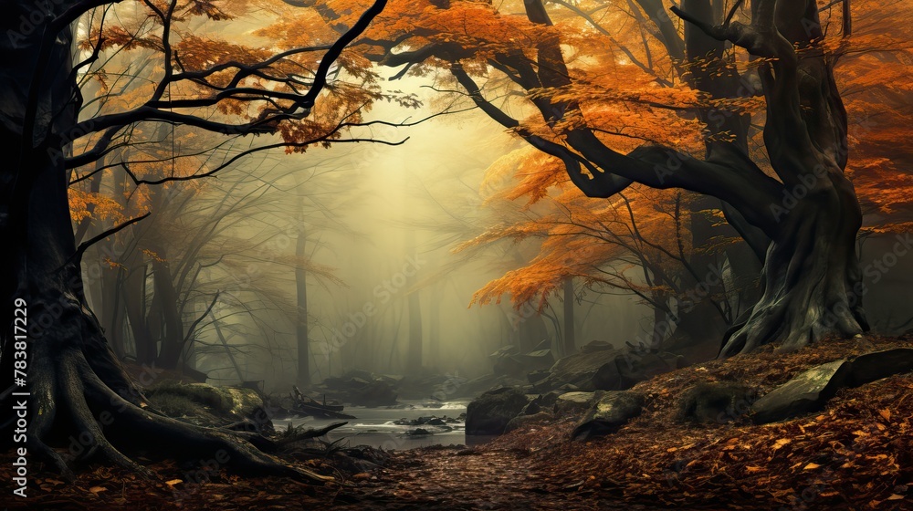 Aufkleber a densely populated forest with a variety of trees and abundant leaves creating a lush and vibrant e