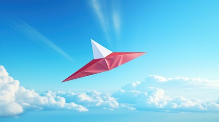 Flying paper plane with clouds for send messages or mail concept.