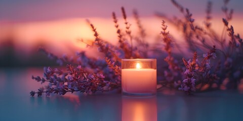 Soothing Candlelight Ambiance Surrounded by Soft Lavender and Pink Gradient Backdrop