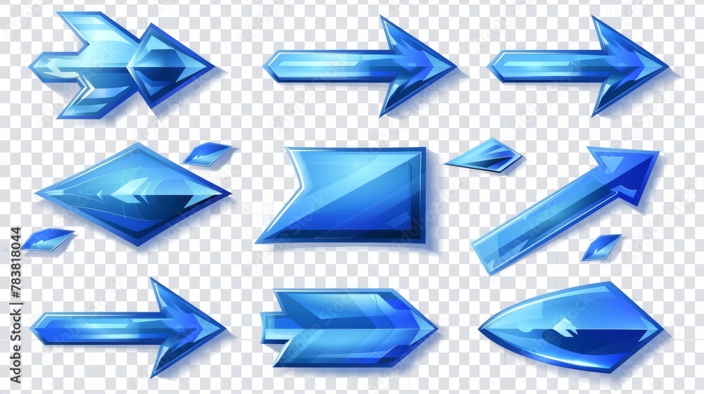 Poster blue arrow cursors isolated on transparent background. modern illustration of glossy direction point