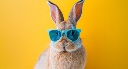 Stylish Bunny: Rabbit in Sunglasses on Yellow Background