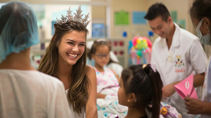 Miss Intercontinental spreading joy while visiting a hospital for sick children. Happiness, love, health, respect