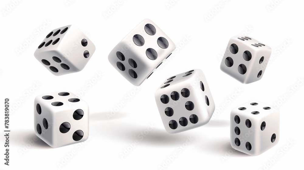 Poster a realistic 3d casino game play cube with a cube roll along with six, five, and two dots with random