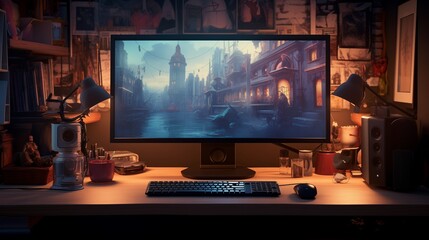 A digital artist's workstation with a stylus hovering over a graphics tablet, creating stunning visual masterpieces.