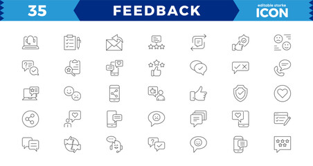 Feedback thin line Icons set. Vector,Feedback Outline Icon Collection. Thin Line Set contains such Icons as Rating, Testimonials,Satisfaction and more. Simple web icons set. - obrazy, fototapety, plakaty