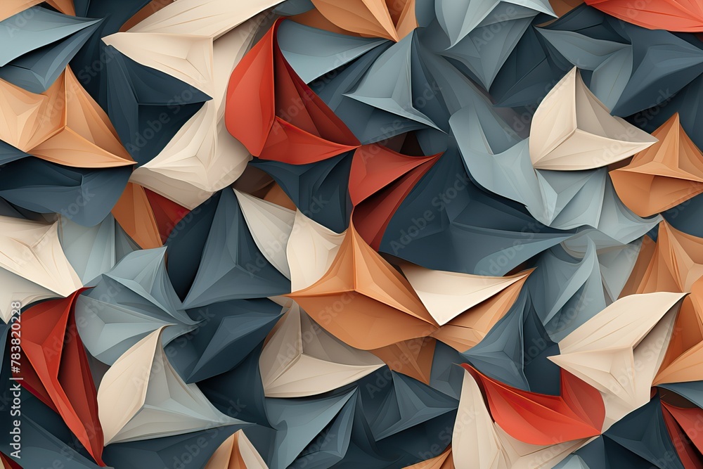 Poster a large group of origami pieces in various colors displayed together. generative ai