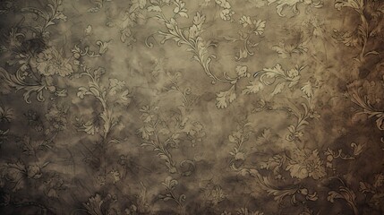 A weathered wall covered in a delicate floral pattern that adds a touch of elegance to the aged...