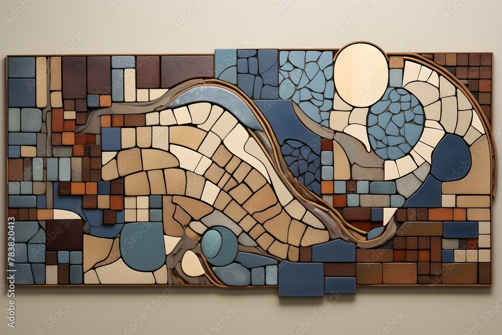 Aufkleber a piece of art is displayed on a stone wall, adding color and interest to the space. generative ai