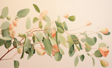 eucaliptus leaves on a pastel background, background with copy space 