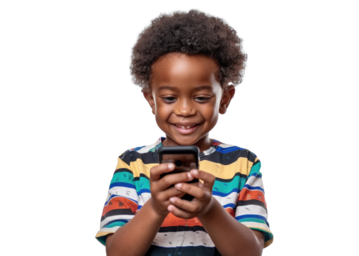 Young Boy with Phone, Happy and Engaged - Powered by Adobe